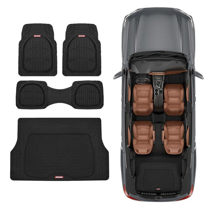 Motor Trend 4pc Black Car Floor Mats Set Rubber Tortoise Liners w/Cargo for Auto SUV Trucks - All Weather Heavy Duty Floor Protection - MT-923-BK+MT-884-BK_amj