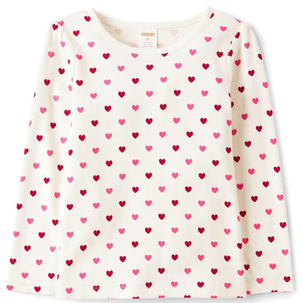 Gymboree Girls' and Toddler Printed Long Sleeve Shirts, Valentine Printed Hearts, 2T