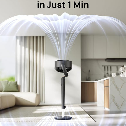 Dreo Fan for Bedroom, 120� Oscillating Standing Fans, Quiet Floor Fan with DC Motor, 100ft Pedestal Fans for Room, 9 Speeds, 4 modes, 20dB, 120� Manual Vertical, 37-42" Adjustable Height, 9H Timer