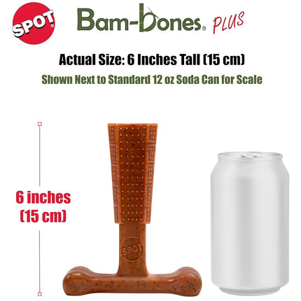 SPOT Bam-Bones Plus T-Bone, Masticable de bambú y nailon para perros, Duradero para masticadores agresivos, No se astilla, Para perros adultos y cachorros en etapa de dentición de menos de 27 kg, 15 cm, Sabor a carne de res