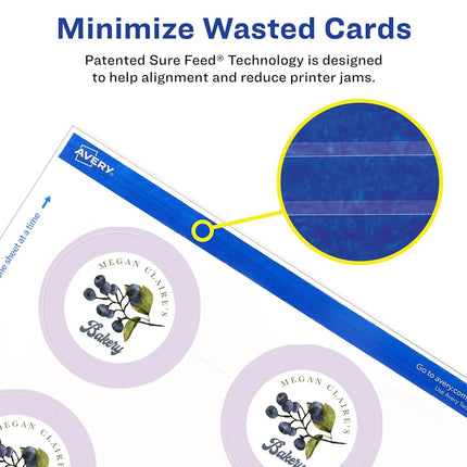 Avery Printable Round Cards with Sure Feed Technology, 2" Diameter, Matte White Cardstock, Print-to-the-Edge, Laser/Inkjet Cards, 600 Total