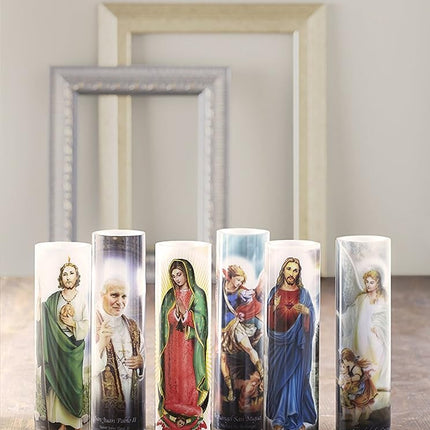 Bougie de prière LED sans flamme Stonebriar – Saint Antoine, lumière vacillante, minuterie automatique, décoration religieuse pour autel, maison, église, idée cadeau, 20 cm