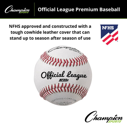 Champion Sports Leather Baseball Set: Dozen Indoor/Outdoor Genuine Leather Official League Baseballs for Practice Training or Real Game - OLB10 Pack of 12