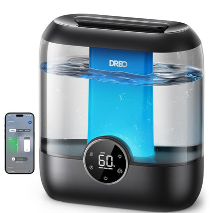 Dreo Smart Humidifiers for Bedroom, 6L Top Fill Supersized Cool Mist Humidifier for Large Room, 60 Hour Runtime, Quiet Ultrasonic Humidifiers for Plants, Baby, Indoor, Home, Night Light, Black