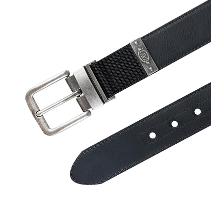 Dickies Men's Two-in-One Reversible Casual Belt, Black/Black, Small (30-32)