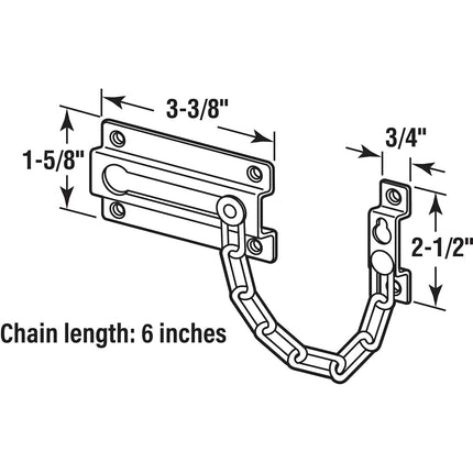 PRIME-LINE U 9852 Standard Chain Door Guard, 3-5/16 in H X 1-3/8 in W X 2 in D, Steel, White, 1 Count (Pack of 1)