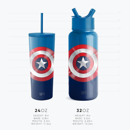 Simple Modern Marvel Insulated Tumbler Cup with Flip Lid and Straw Lid | Gifts for Women Men Reusable Stainless Steel Water Bottle Travel Mug | Classic Collection | 24oz Captain Marvel