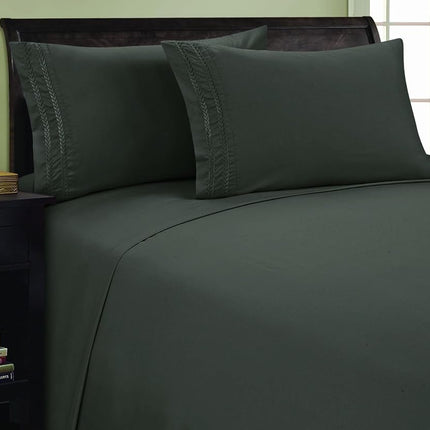 Elegant Comfort 1800 Thread Count 3 line Egyptian Quality Luxurious Silky Soft Wrinkle & Fade Resistant 4 pc Sheet Set, Deep Pocket Up to 16", California King, Gray