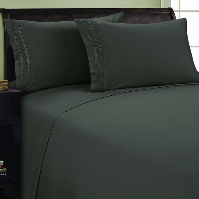 Elegant Comfort 1800 Thread Count 3 line Egyptian Quality Luxurious Silky Soft Wrinkle & Fade Resistant 4 pc Sheet Set, Deep Pocket Up to 16", California King, Gray