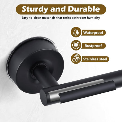 YOHOM Suction Cup Toilet Paper Holder No Drill Bathroom Tissue Holder with Strong Suction Removable Wall Mount Stainless Steel Paper Roll Holder for Kitchen Bath,Matte Black, 1 PCS