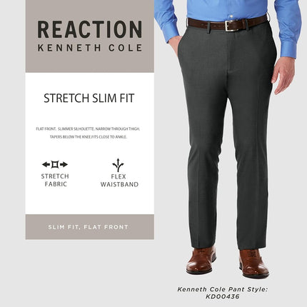 Kenneth Cole Reaction Men's Premium Solid Dress Pant, Dark Heather Grey, 34W / 34L