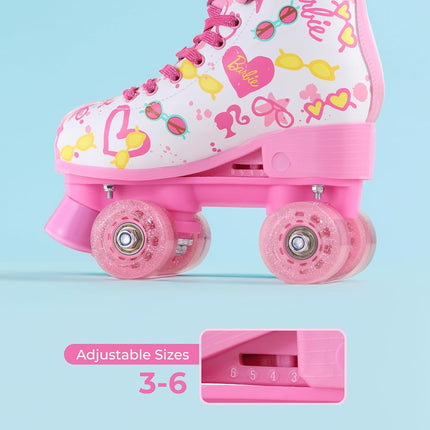 BARBIE Roller Skates for Girls - Adjustable Sizes 12-2, Glitter Wheels, ABEC 5 Bearings - Durable PVC Material, Foam Shoe Lining - Perfect for Active Fun and Adventures, Size 12-2