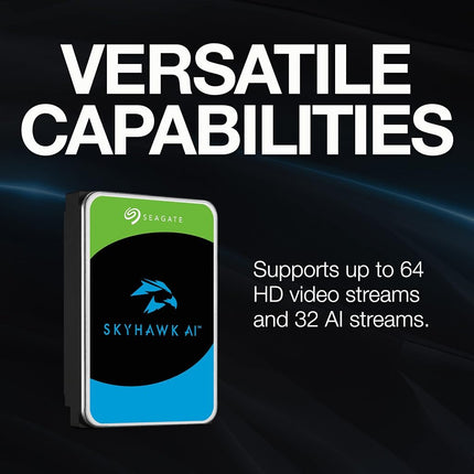 Seagate Skyhawk AI, 8TB, Video Internal Hard Drive, 3.5", SATA, 6Gb/s, 256MB Cache, for DVR/NVR Security Camera System, 3 year Rescue Services, FFP (ST8000VEZ01)