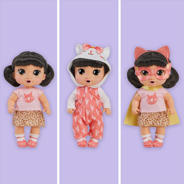 Baby Alive Super BFF Katie Kat Black Hair Dress Up Baby Doll Playset, 11 Inches, Toys for 3 Year Old Girls & Boys & Up (Amazon Exclusive)