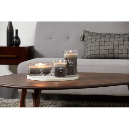 WoodWick Large Hourglass Scented Trilogy Candle | Warm Woods | with Crackling Wick | Up to 130 Hours Burn Time