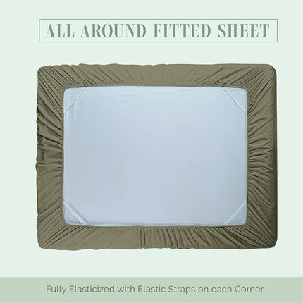 Elegant Comfort Fitted Sheet with Extra Deep Pocket of 18-24 inches, for High Mattresses, 1500 Thread Count Soft, with Smart Pocket, Wrinkle Resistant, Queen Size, Green