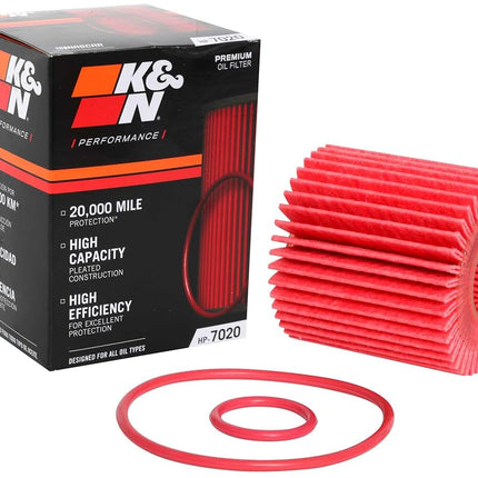 K&N Oil Filter - High Performance-Series compatible with Lexus, Lotus, Scion, Toyota (HP-7020), Red