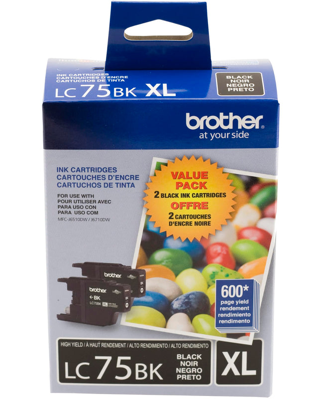Brother Printer LC752PKS 2 Pack of LC-75BK Cartrid
