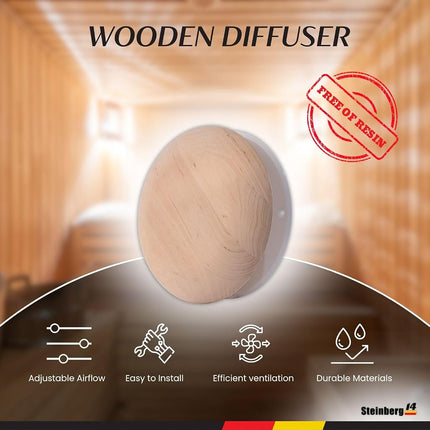 Steinberg14 Wooden Air Diffuser - 6.3 Inch Universal Supply and Exhaust Valve - Adjustable Vent Cover - Round Wall Ceiling Vent - Black Alder Wood Air Vent - Ventilation Grille for Sauna