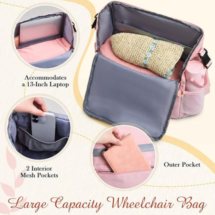 Abbylike Pink Wheelchair Bag, Women Wheelchair Backpack with Cup Holder, Electric Wheel Chair Accessories Waterproof Large Storage Walker Backpack to Hang on Back for Walker Rollator