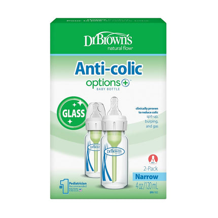 Dr. Brown's Options and Glass Feeding Bottle with Level 1 Teat 2 Pack, 120 ml