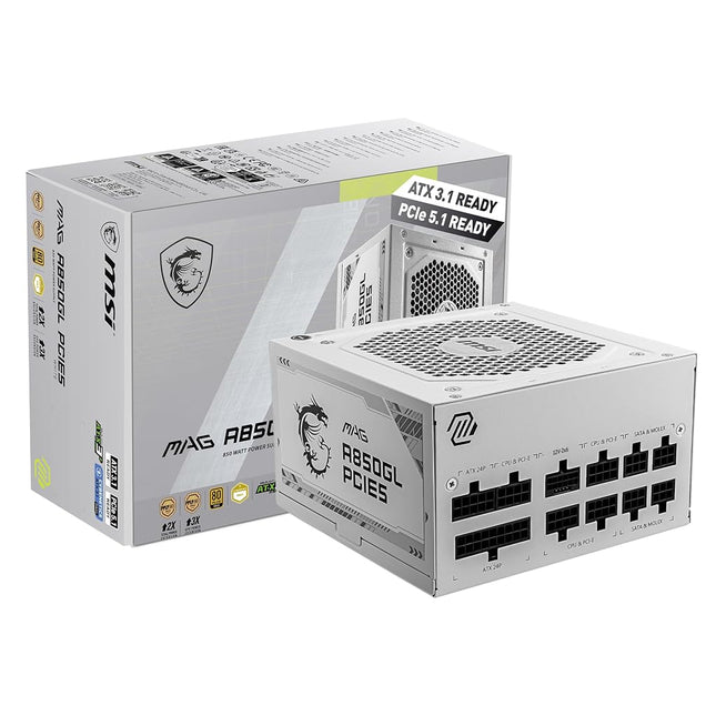 MSI MAG 850GL PCIE 5 White Gaming Power Supply - Fully Modular - 80 Plus Gold Certified 850W - Compact Size - ATX Power Supply