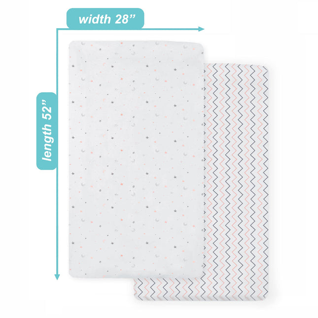 American Baby Company Paquete de 2 sábanas ajustables de punto de algodón 100 % estampado para cuna estándar y colchones para niños pequeños, estrella rosa/zigzag rosa, para niños y niñas