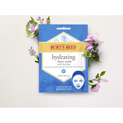 Mascarilla facial hidratante con salvia sclarea de Burt's Bees, mascarilla de un solo uso, 6 unidades (el empaque puede variar)