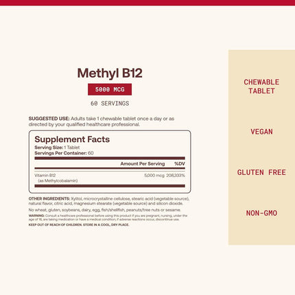 Jarrow Formulas Methylcobalamin (Methyl B12), Supports Brain Cells, 5000 mcg, 60 Lozenges