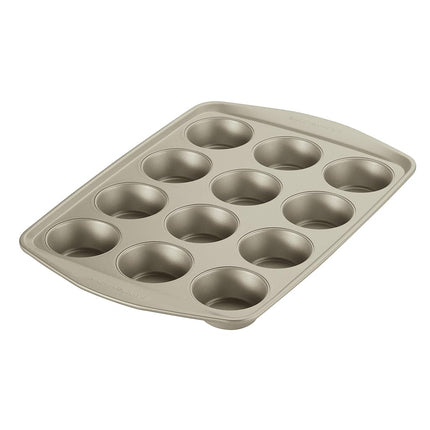 Rachael Ray 3 Piece Nonstick Bakeware Set - Silver, Rectangular Cake Pan, Muffin Pan, Plastic Lid