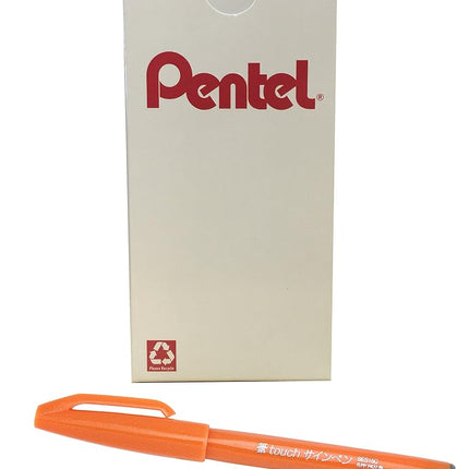 Pentel Arts Sign Pen Touch, Fude Brush Tip, Orange Ink, Box of 12 (SES15C-F)