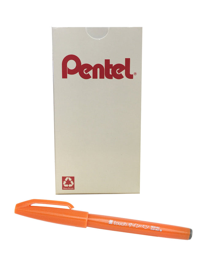 Pentel Arts Sign Pen Touch, Fude Brush Tip, Orange