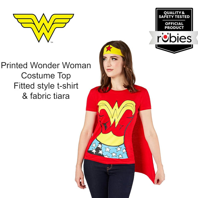 Rubies Official Ladies Wonder Woman T-Shirt Set, Adult Costume - Small,Red Halloween