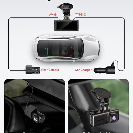 REDTIGER 4K STARVIS 2 Dashcam Front Rear, 5GHz WiFi 20MB/s, Free 128GB Card