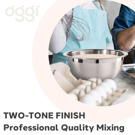 Oggi 5-Quart Two-Tone Stainless Steel Mixing Bowl, Great for Mixing, Making Dough, Dressing Salads, Mixing Eggs, Washing Vegetables