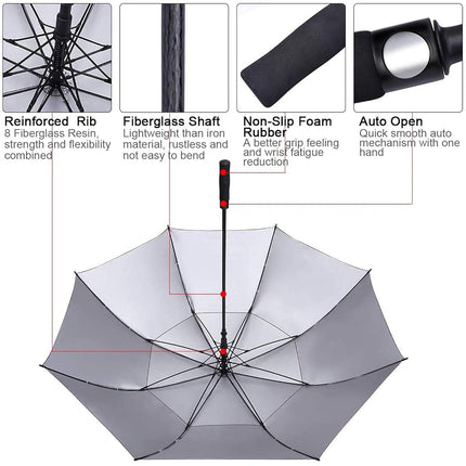G4Free 54/62/68 Inch Extra Large Windproof Golf Umbrella UV Protection Automatic Open Double Canopy Vented Sun Rain Umbrella Oversize Stick Umbrellas