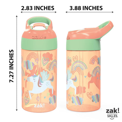 Zak Designs Kids Water Bottle with Spout Cover and Built-in Carrying Loop, Made of Durable Plastic, Leak-Proof Water Bottle Design for Travel (16 oz, Unicorn & Dino Camo, Pack of 2)