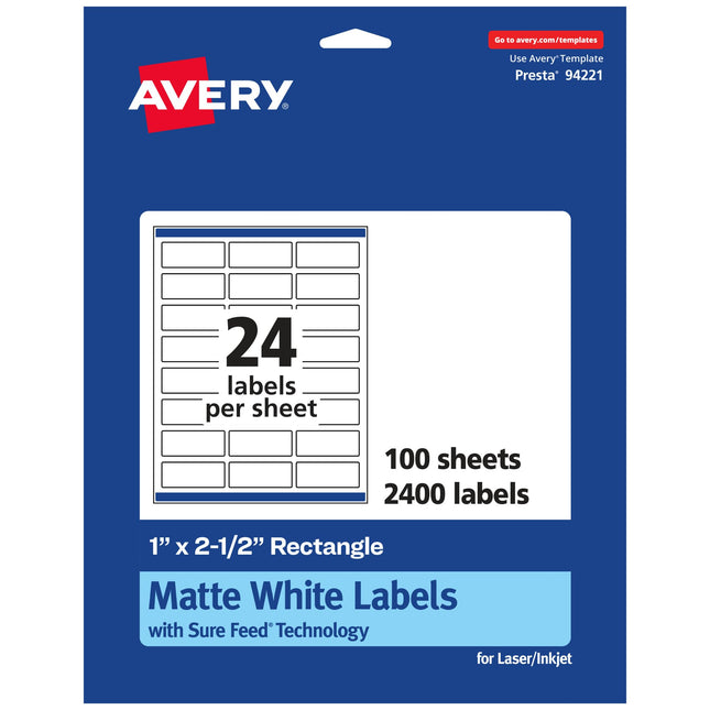 Avery Matte White Rectangle Labels with Sure Feed,