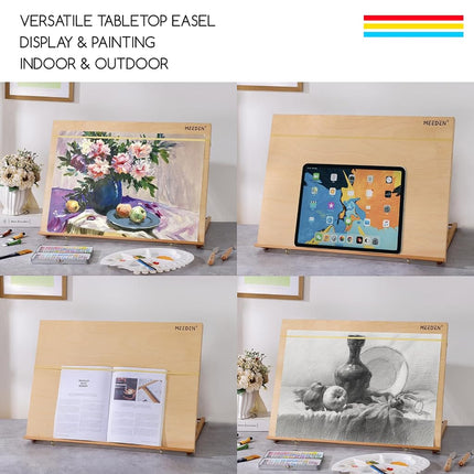 MEEDEN Adjustable Desk Easel: 5-Position A2 Drawing Stand - Portable Table Top Art Easel With Carry Belt - Sturdy Beechwood Desktop for Painting