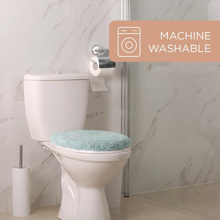TOWN & COUNTRY EVERYDAY Ultra Plush Solid Tufted Toilet Lid, Soft and Absorbent, Non-Slip Cover, Machine Washable, 18"x19", Aqua Blue