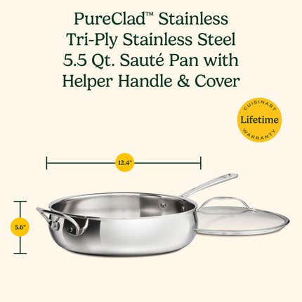 Sartén Honda Cuisinart PureClad™ de Acero Inoxidable de Triple Capa de 5.2 L con Tapa