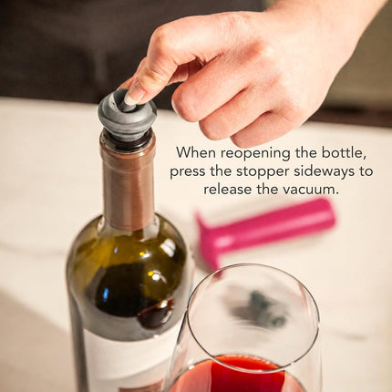 Vacu Vin Original Wine Saver with 4 Vacuum Bottle Stoppers – Wine Preserver Pump for Red or White Wine – Manual Air Remover System – Airtight Seal – Keep Wine Fresh Longer – Pink