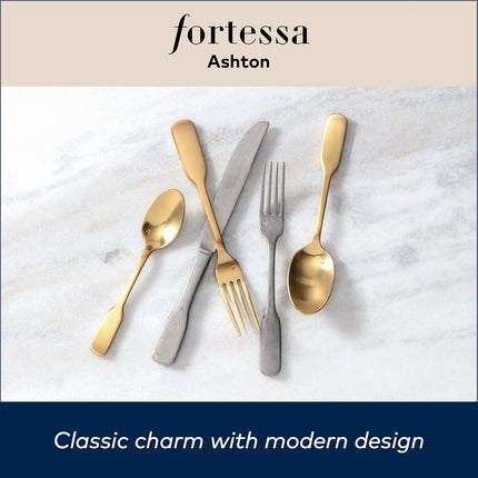 Fortessa Ashton Antiqued Flatware 5 Piece Place Setting, Stainless Steel
