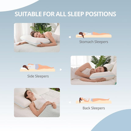 EGOHOME Memory Foam Pillow for Sleeping Queen Size, Medium Soft Bed Pillow with Washable Removable Cover for Back, Stomach,Side Sleepers White 16" x 24"