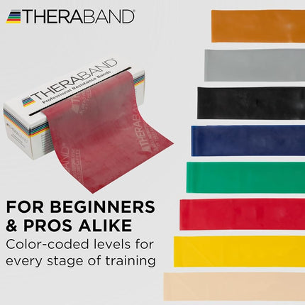 TheraBand Resistance Bands, 5.5m Roll Professional Latex Elastic Band For Upper Body, Lower Body, & Core Exercise, Physical Therapy, Pilates, At-Home Workouts, & Rehab, Red, Medium, Beginner Level 3