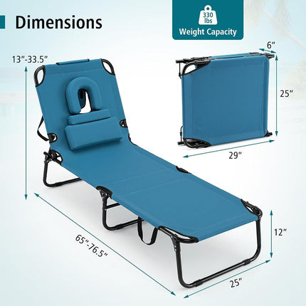 GYMAX Tanning Chair, 330lbs Beach Lounge Chair with Face Hole