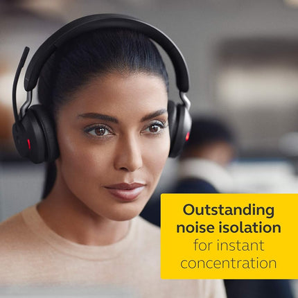 Jabra Evolve2 65 Wireless PC Headset – Noise Cancelling Microsoft Teams Certified Stereo Headphones With Long-Lasting Battery – USB-A Bluetooth Adapter – Black
