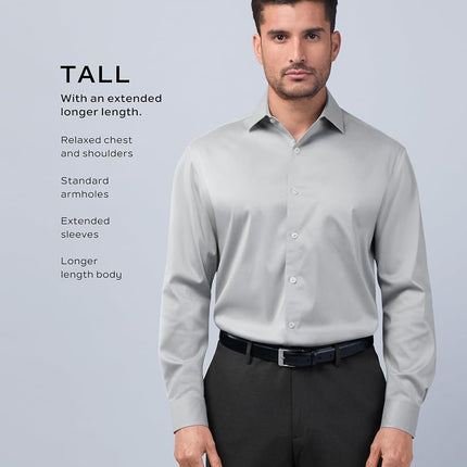Van Heusen Men's Big Dress Shirt Tall Fit Poplin, Grey Stone, 18" Neck 35"-36" Sleeve