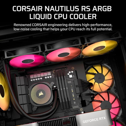 Corsair NAUTILUS 360 RS ARGB Liquid CPU Cooler – 360mm AIO – Low-Noise – Direct Motherboard Connection – Daisy-Chain – Intel LGA 1851/1700, AMD AM5/AM4 – 3x RS120 ARGB Fans Included – Black