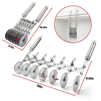Juome 7 Wheel Pastry Cutter with Handle, Multi-Round Wheel Pasta Dough Cutter Roller Stainless Steel Pizza Slicer Accordion Pastry Knife Divider Tool